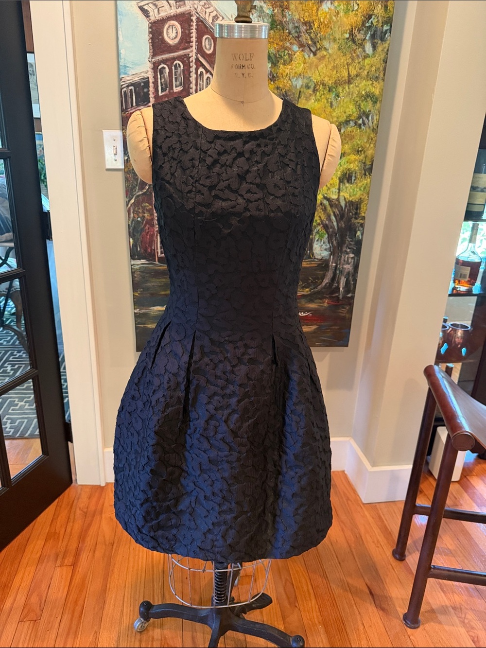 Lucy Paris Black Textured Sleeveless Fit-and-Flare Mini Dress